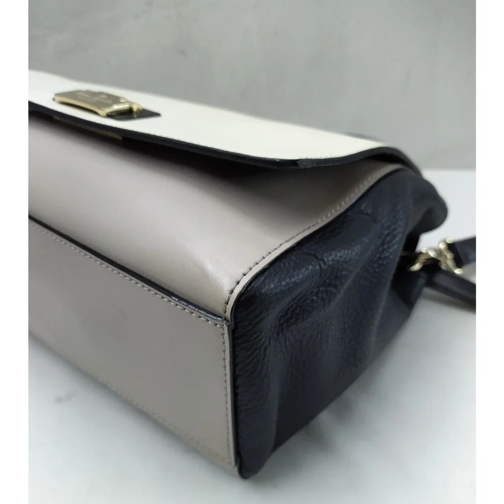 Kate Spade Magnolia Park White Leather 3-Tone Pushlock Satchel Crossbody Bag